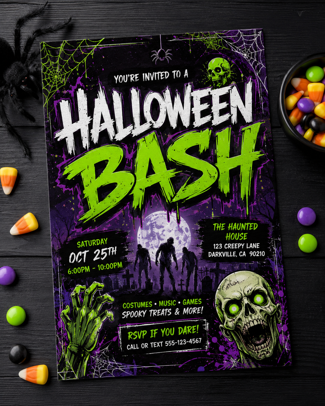 Halloween 10th birthday party invitation digital download age 10 kids party