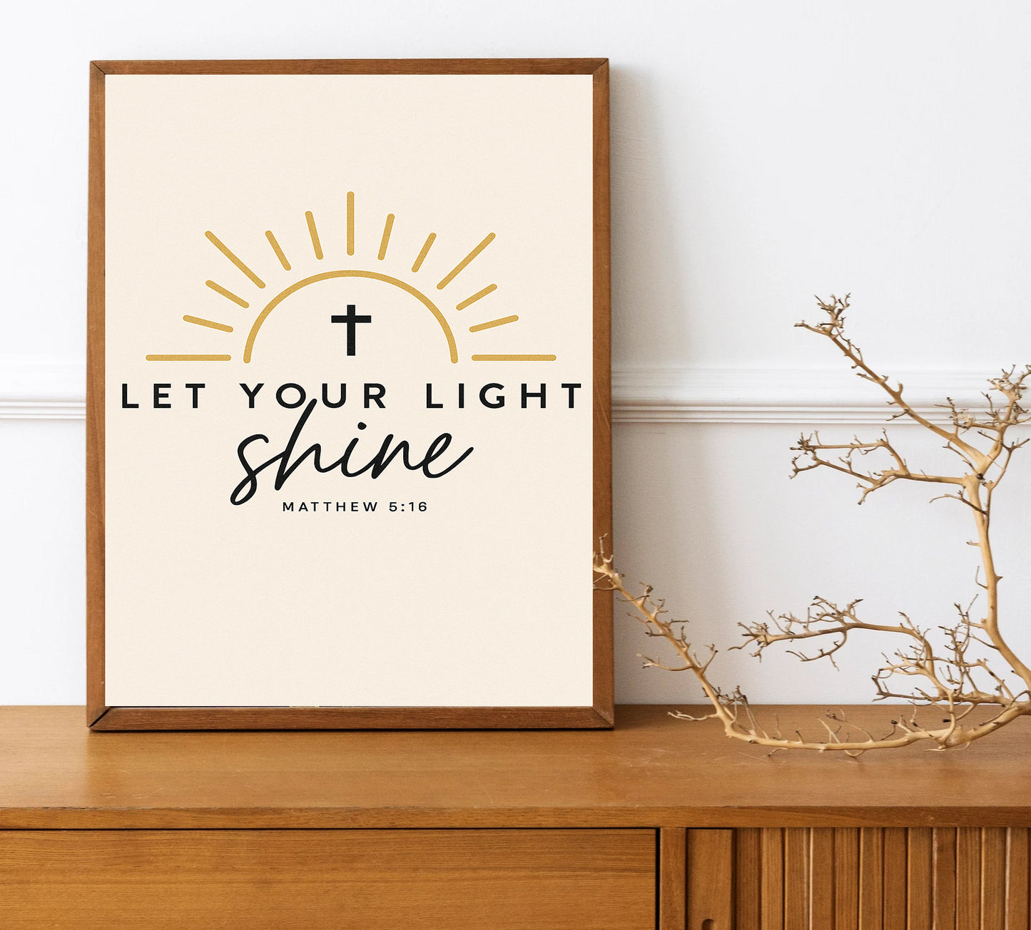 Let Your Light Shine Matthew 5:16 Print Christian Wall Art Sunburst Bible Verse Decor Inspirational Faith Gift