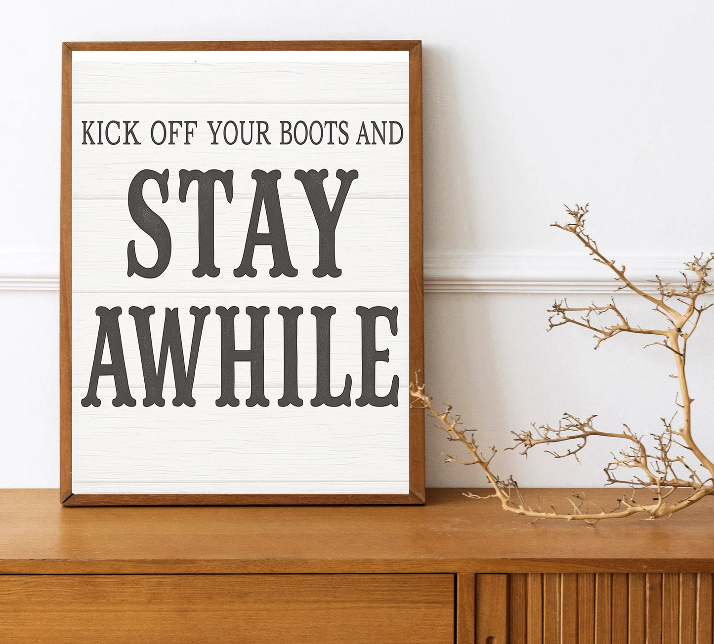 Kick Off Your Boots and Stay Awhile Sign Rustic Farmhouse Wall Art Country Home Decor Western Entryway Sign Guest Room Decor