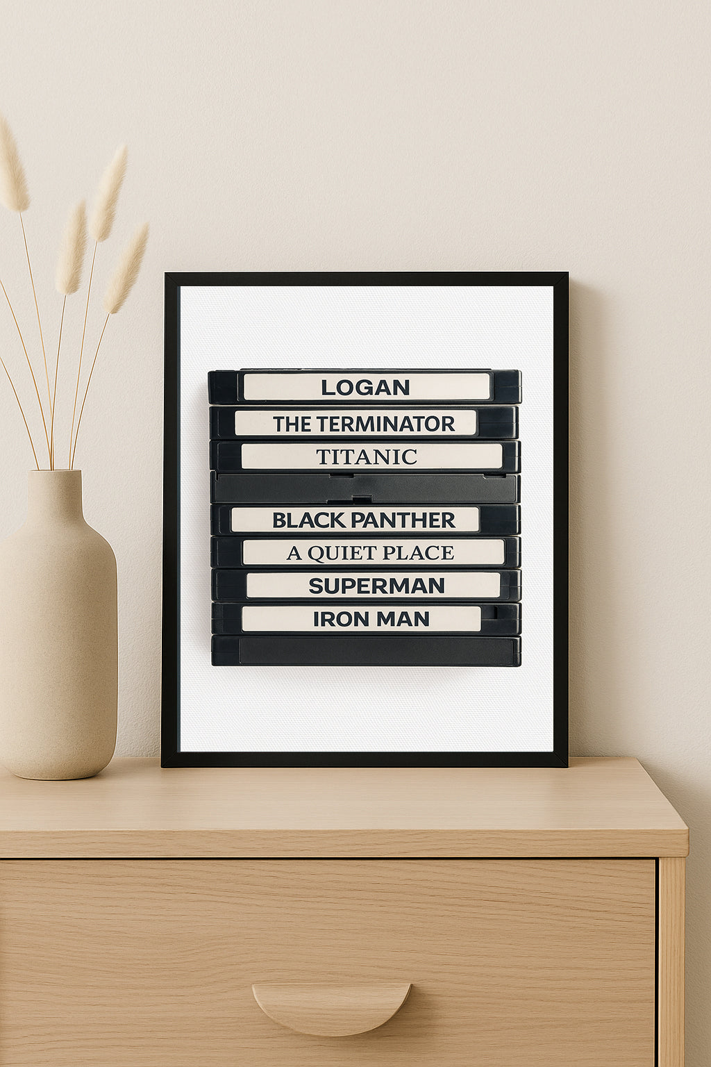 Retro Movie Tape Print Custom Movie Titles Stack Film Lover Decor Favorite Movies Print Custom VHS Tape Artwork Gift for Movie Buffs