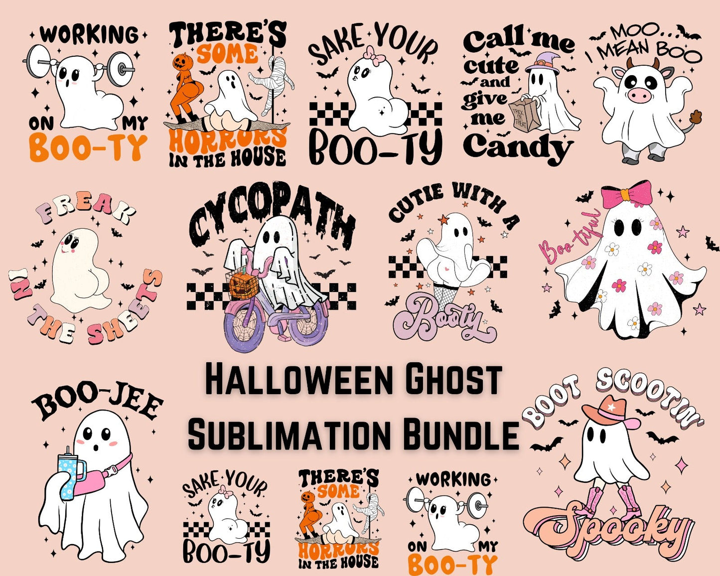 Halloween Ghost Bundle - Spooky Ghost Designs - Friendly Ghost Sublimation - Ghostly Greetings Design - Witchy Ghosts - Ghosts and Pumpkins