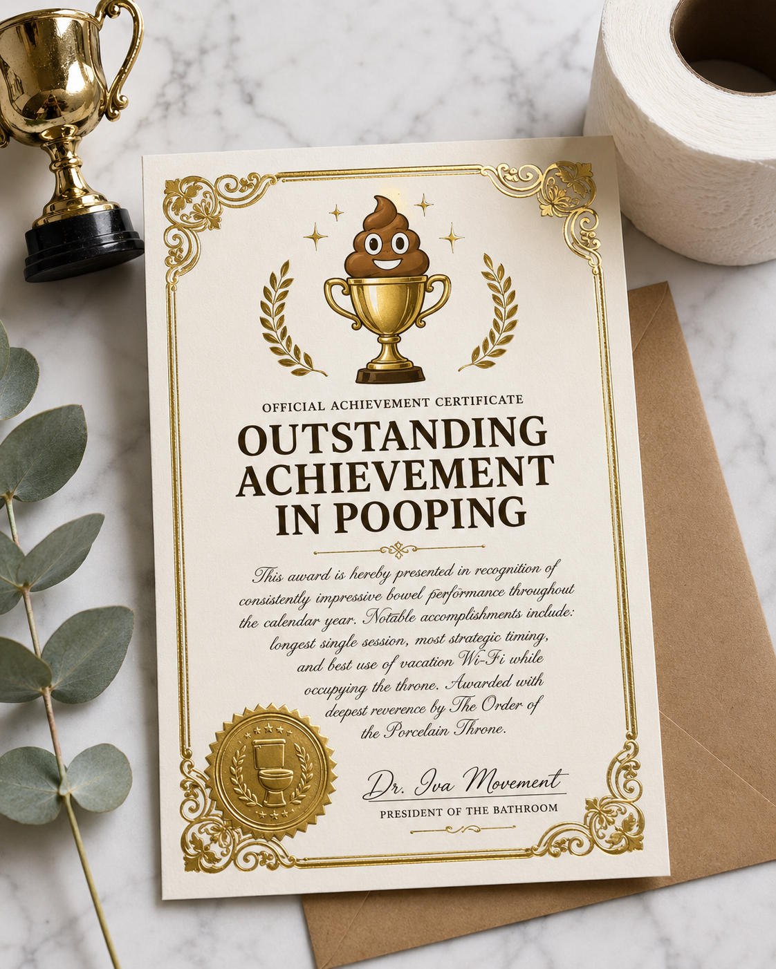 Outstanding Achievement in Pooping Trophy Card