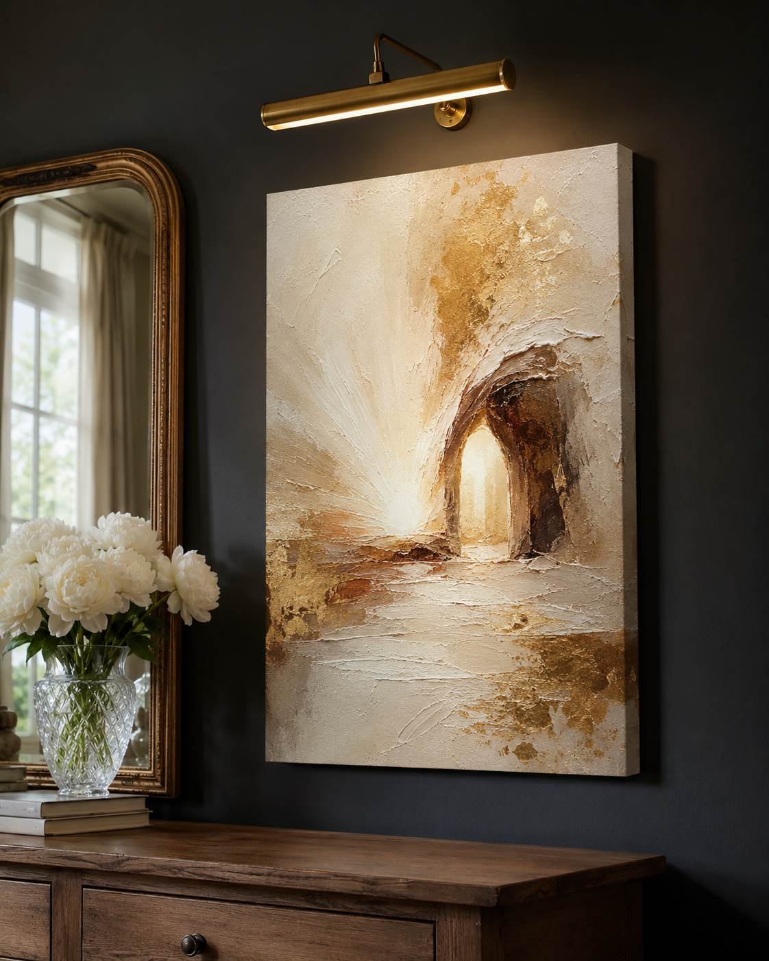 He Is Risen Abstract Gold Empty Tomb Minimalist Christian Canvas Easter Resurrection Wall Art