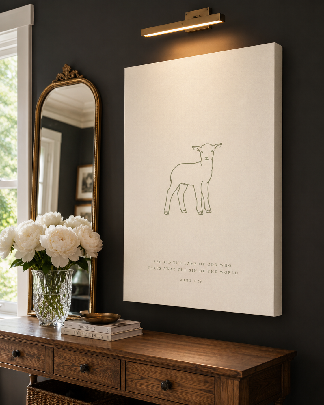 Lamb Of God John 1:29 Sage Minimalist Line Art Christian Canvas