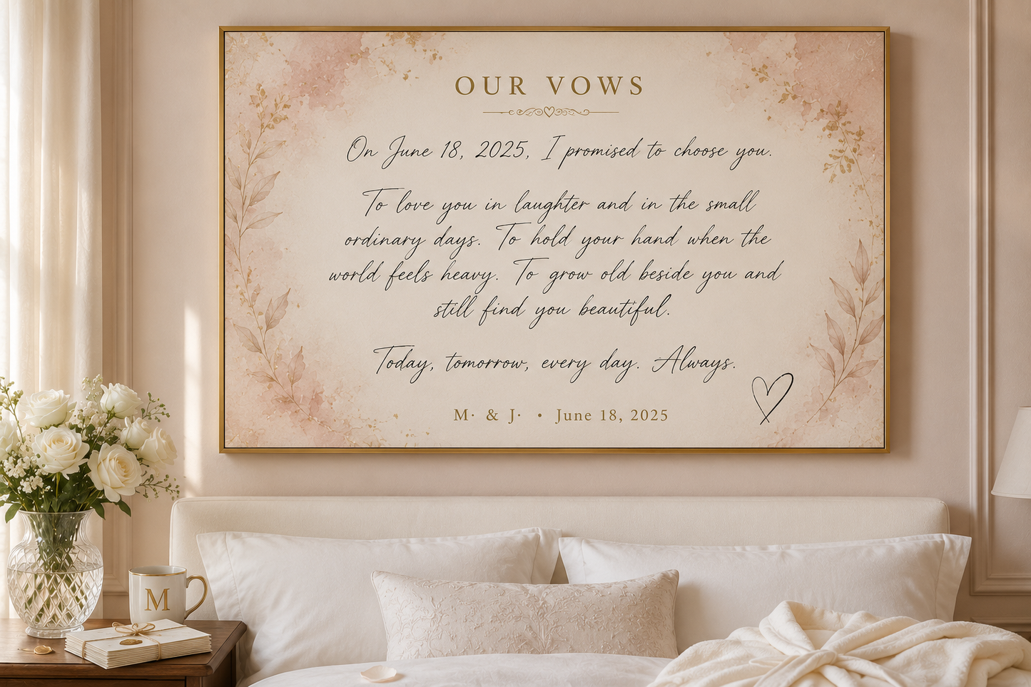 Our Vows Calligraphy Custom Canvas