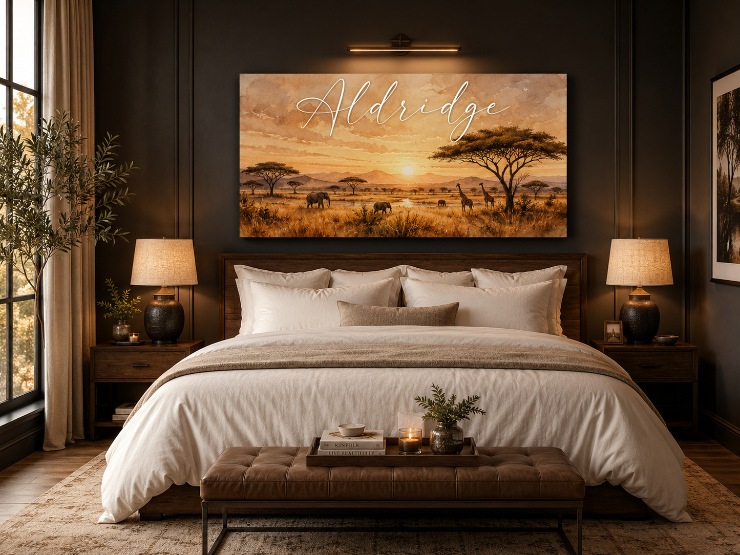 Custom Family Name Serengeti Safari Canvas above-bed mockup