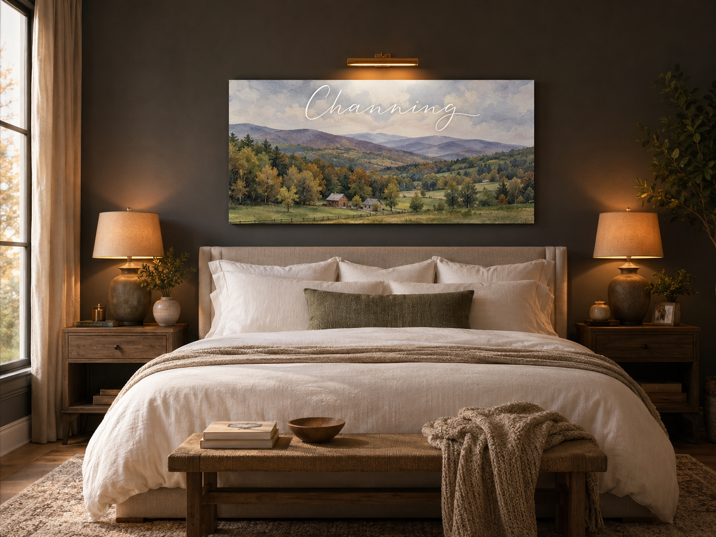 Custom Family Name Berkshires Massachusetts Canvas above-bed mockup