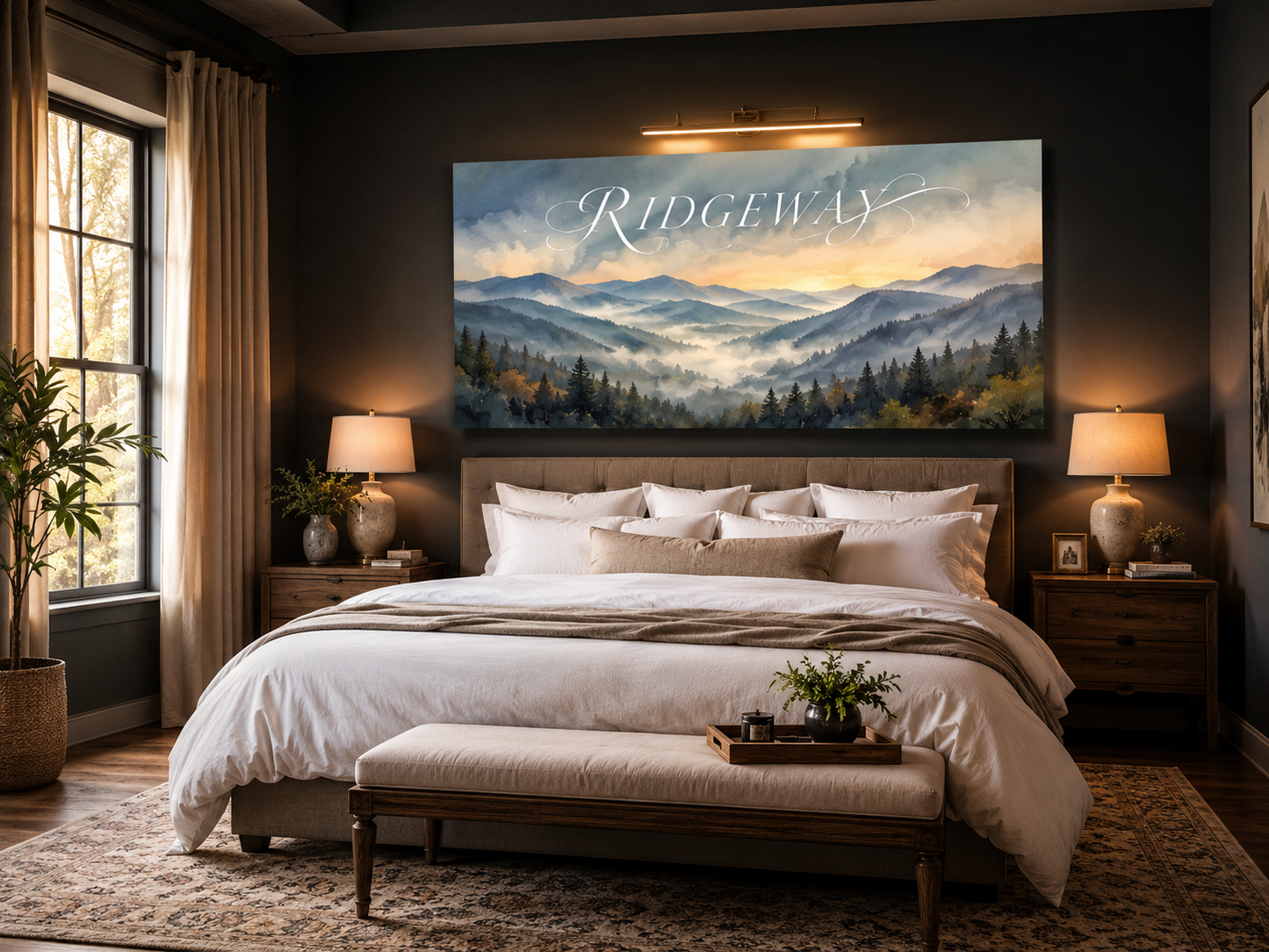 Custom Family Name Smoky Mountains Tennessee Canvas above-bed mockup