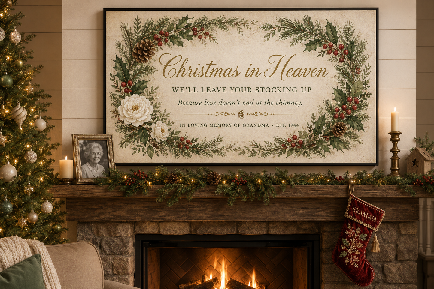 Christmas in Heaven Stocking Memorial Canvas