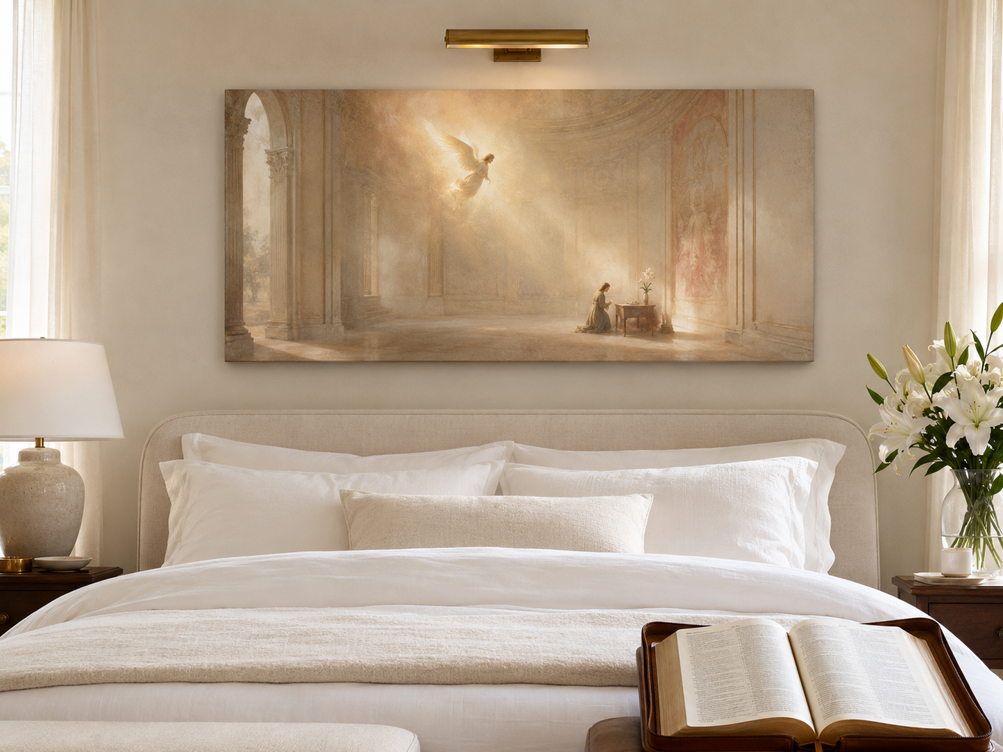 Annunciation Mary Modern Neutral Fine Art Catholic Canvas