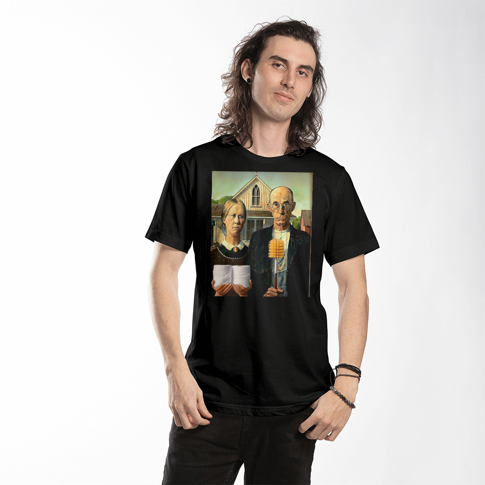 American Gothic Toilet Paper Funny Bathroom Print on T-shirt Funny Bathroom T-shirt Design Funny T-shirt Design Humor T-shirt Design