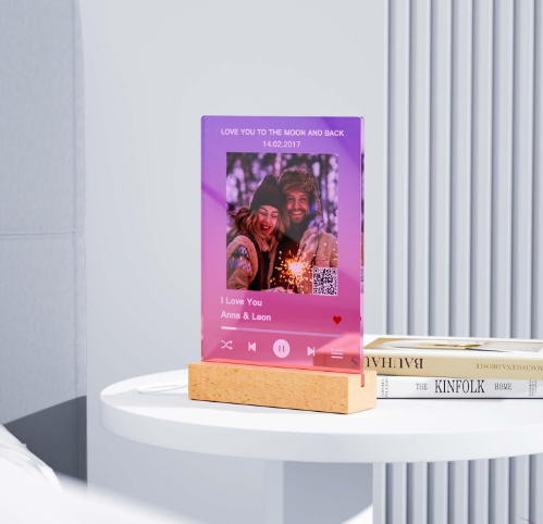 Glass Art Personalized Song Cover Photo Album with Optional Video Song Music Link QR Code Customized Gifts