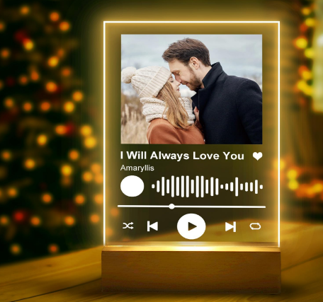 Plaque | Personalized Acrylic Song with Photo Album Cover | Engraved Led Night Light with Picture | Customized Gifts for Boyfriend Girlfriend