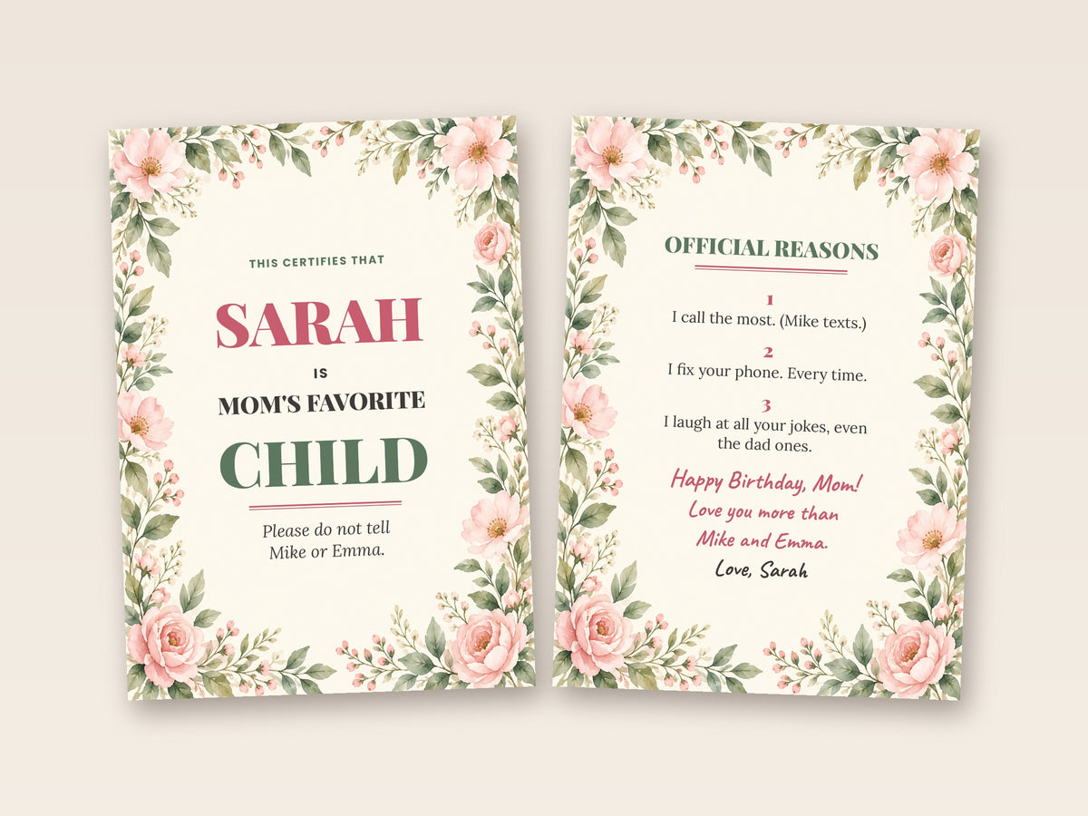 Favorite child card cover and inside side by side