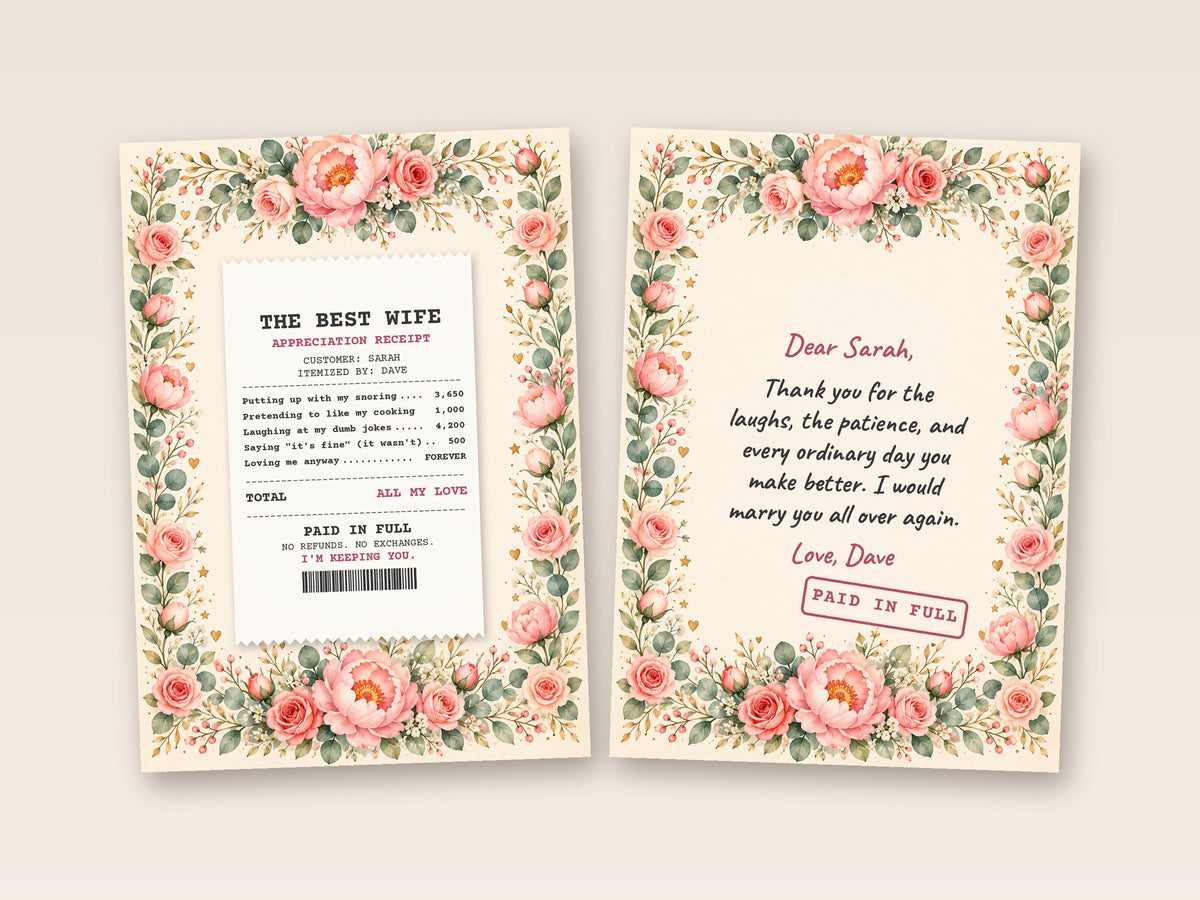 Receipt card cover and inside side by side