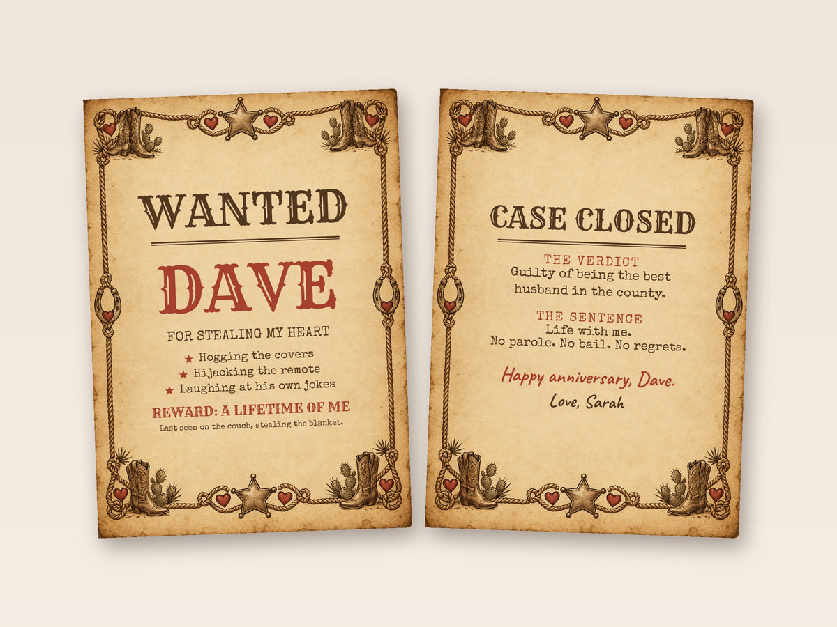 Wanted card cover and inside side by side