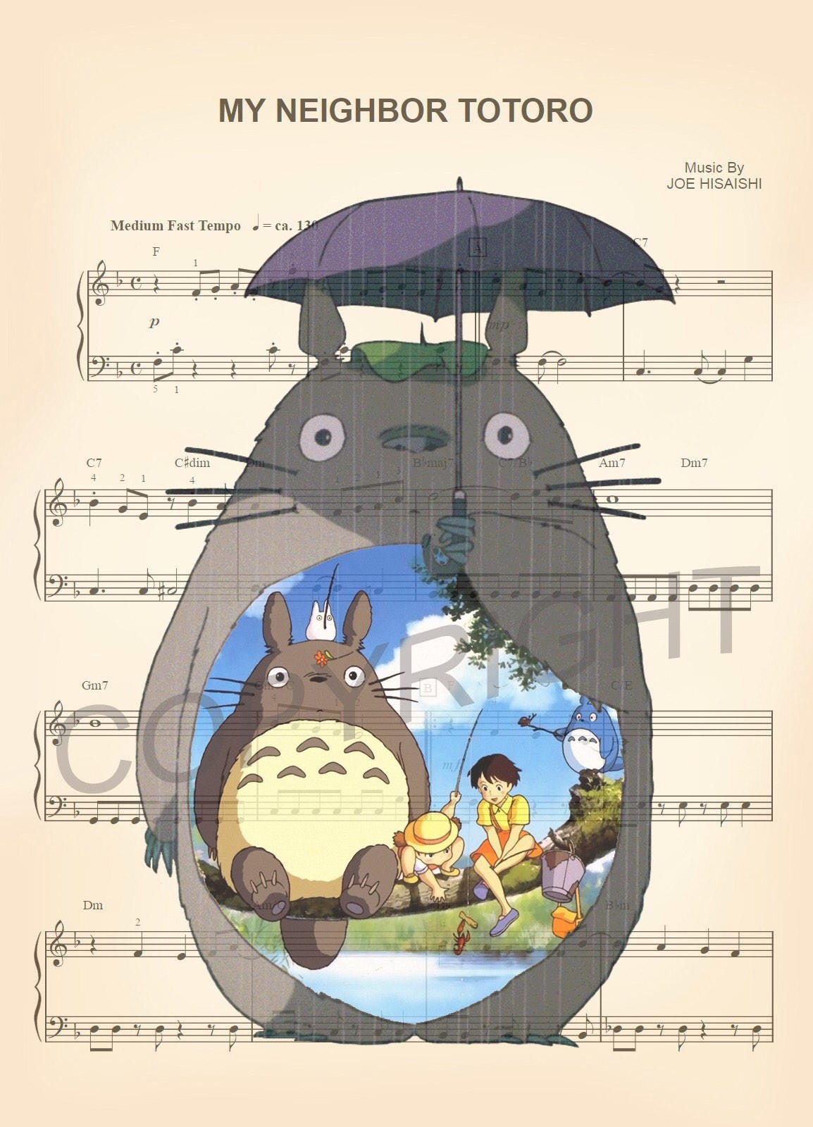 My Neighbor Totoro Silhouette Sheet Music Art Print