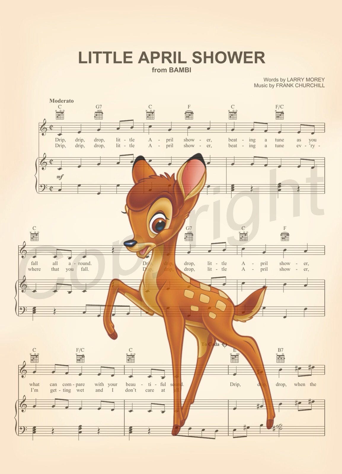 Bambi Little April Shower Sheet Music Art Print
