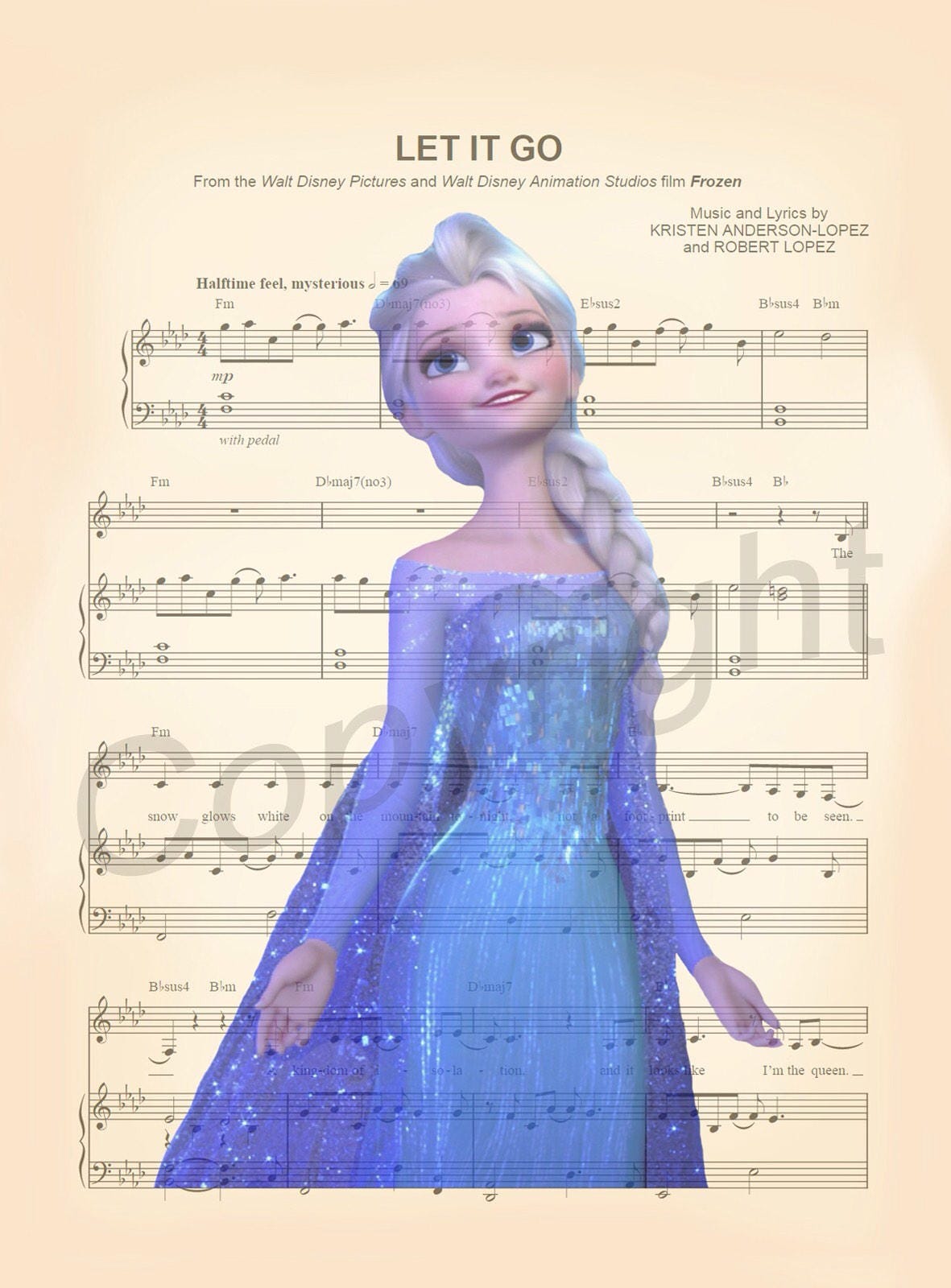 Frozen Elsa Let It Go Sheet Music Art Print