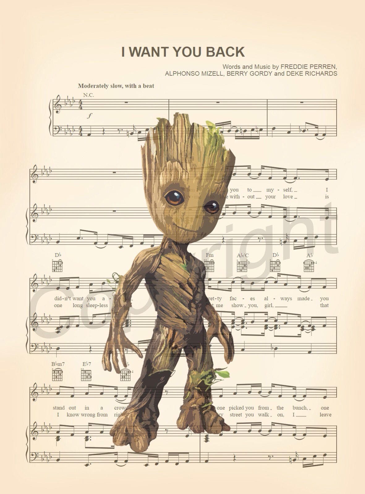 Guardians of the Galaxy Baby Groot Sheet Music Art Print