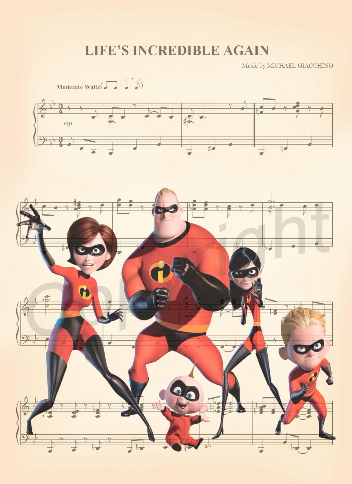 The Incredibles Sheet Music Art Print