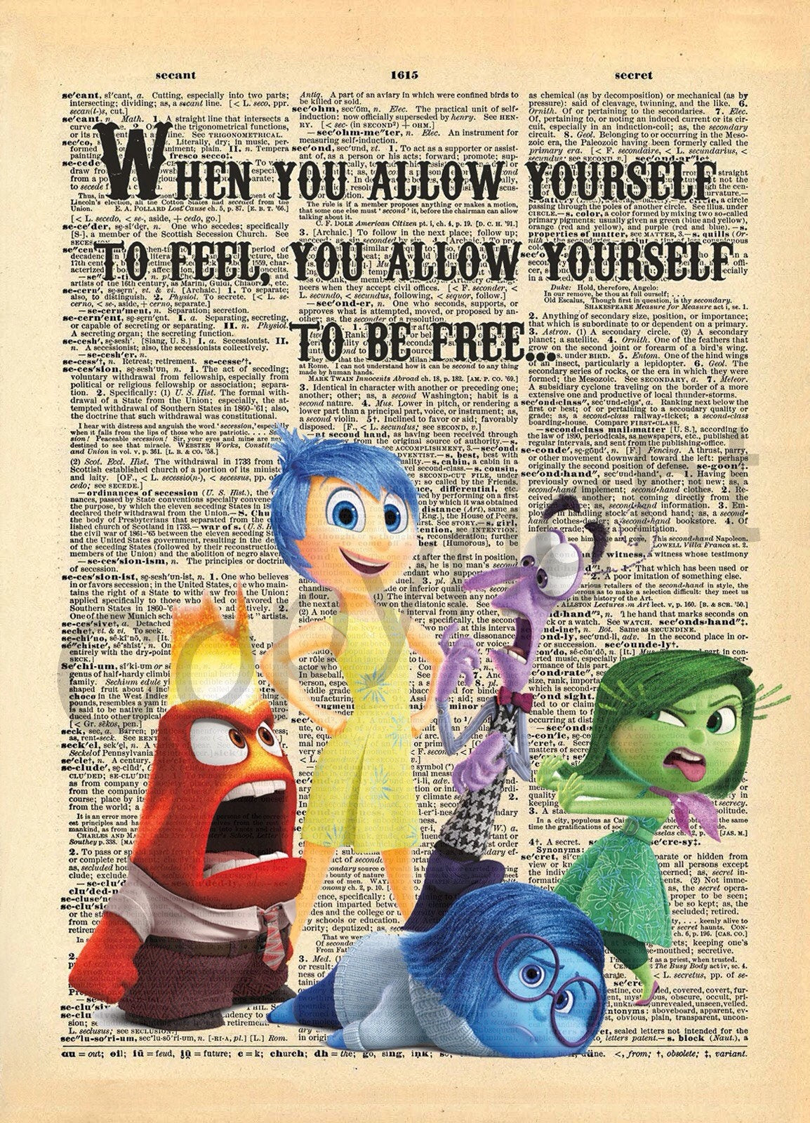 Inside Out Disney Quote Dictionary Art Print — Disney Wall Art Gift