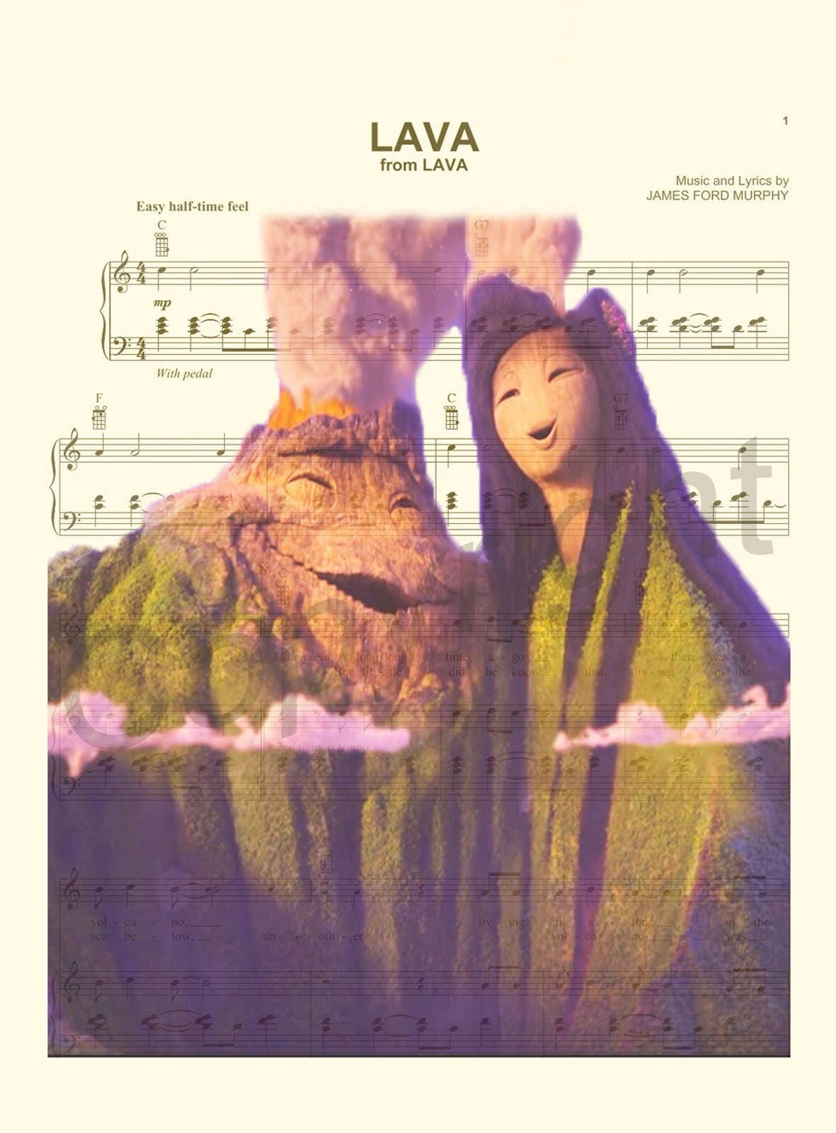 Lava Disney Pixar Sheet Music Wall Art — Disney Gift for Music Lovers