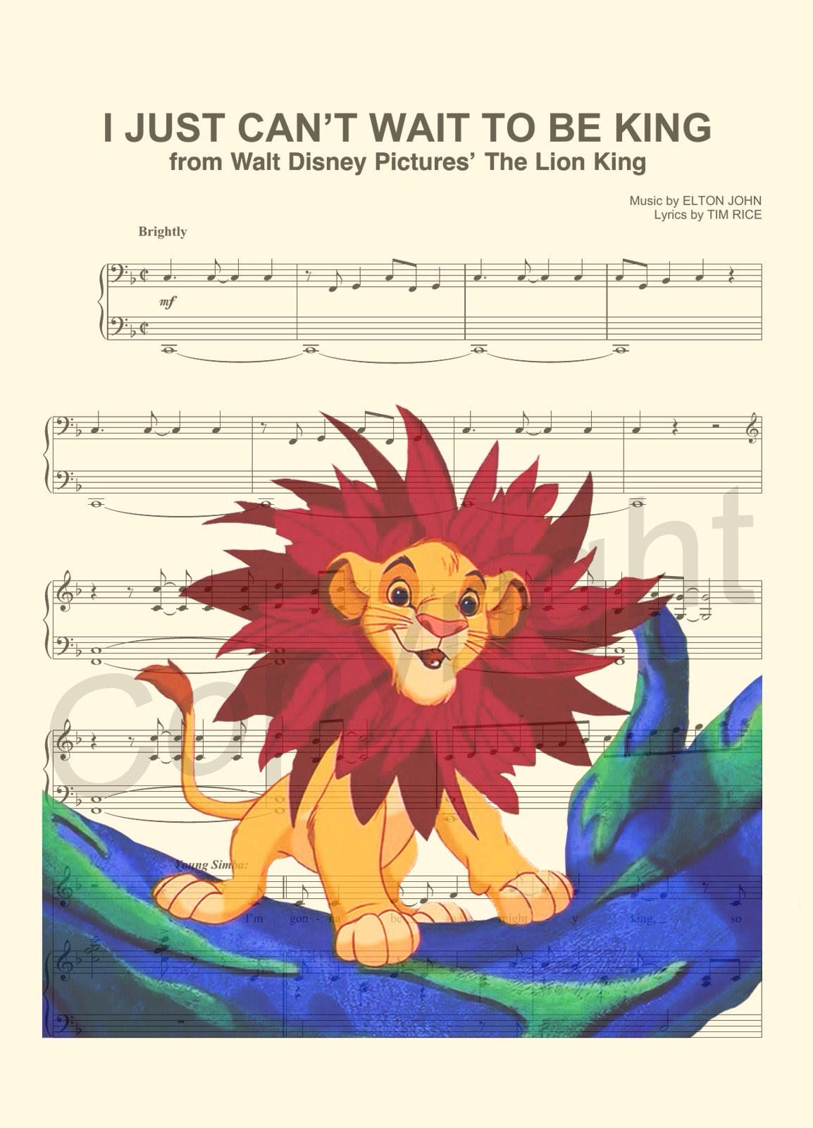 Lion King Simba I Just Can't Wait to be King Sheet Music Art Print