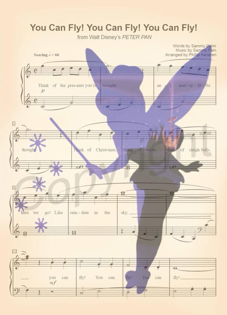 Tinker Bell Peter Pan Sheet Music Wall Art — Disney Gift for Music Lovers