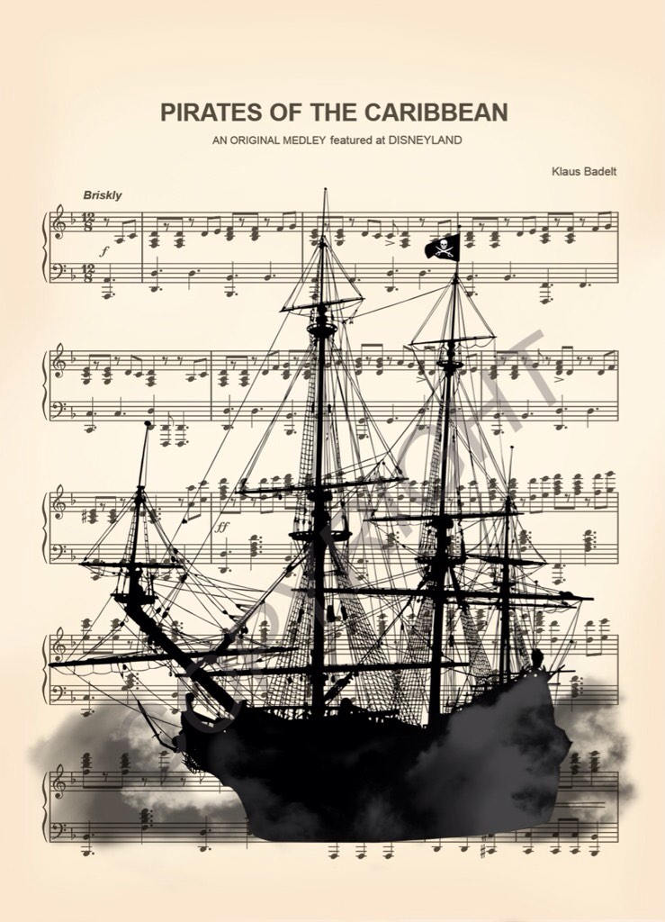 Pirates of the Caribbean Black Pearl Ship Sheet Music Art Print