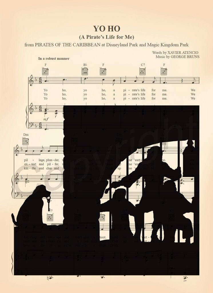 Pirates of the Caribbean Ride Jail Scene Sheet Music Art Print