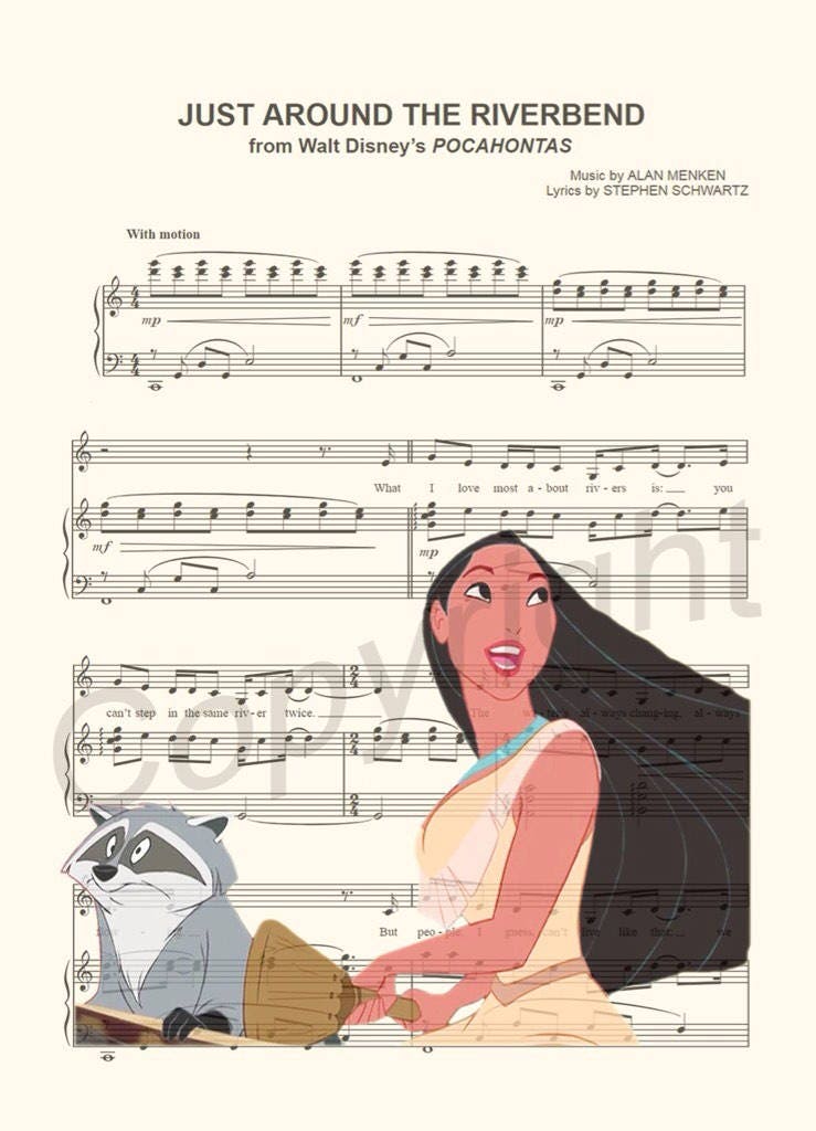 Pocahontas and Meeko Just Around the Riverbend Sheet Music Art Print