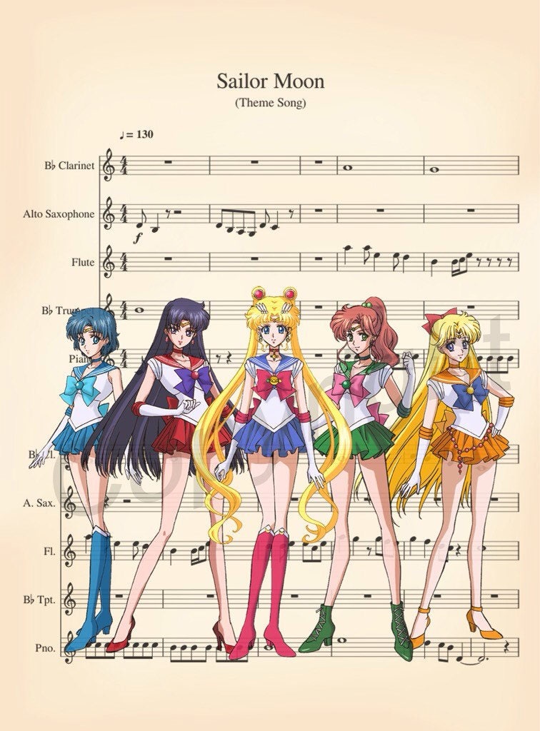 Sailor Moon Girls Sheet Music Art Print