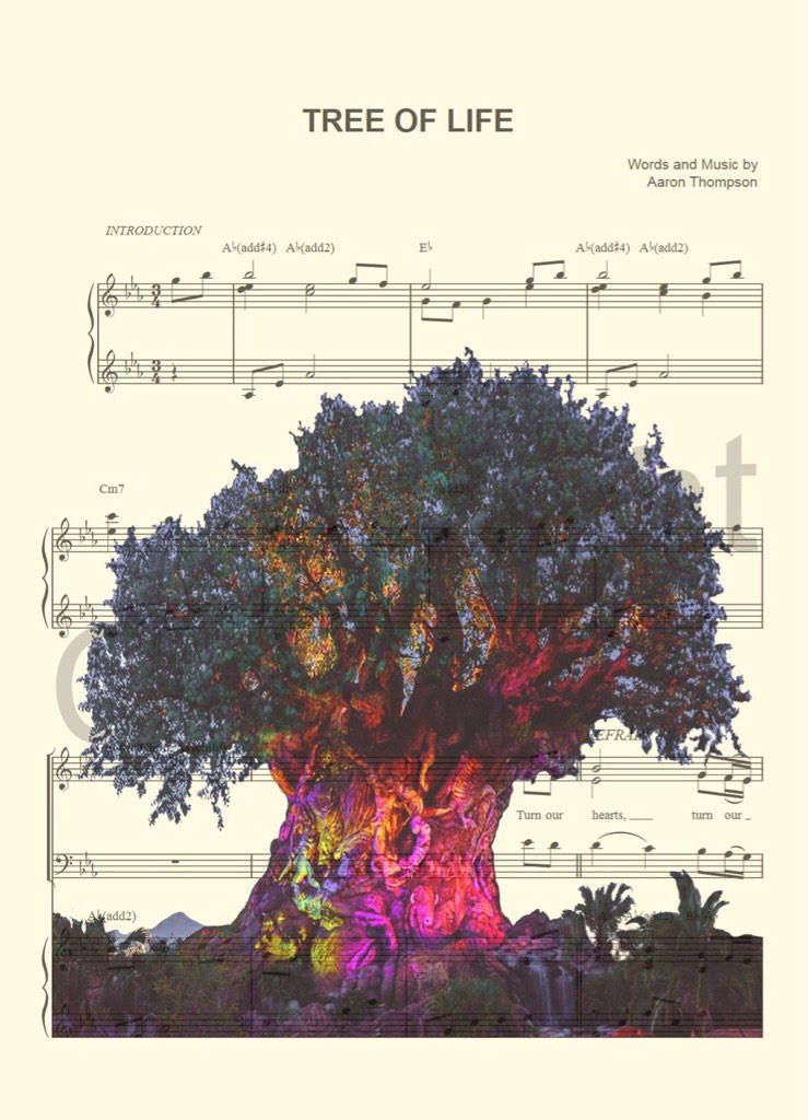 Walt Disney World Four Theme Parks Magic Kingdom, Epcot, Hollywood Studios, Animal Kingdom Set Sheet Music Wall Art — Disney Gift for Music Lovers
