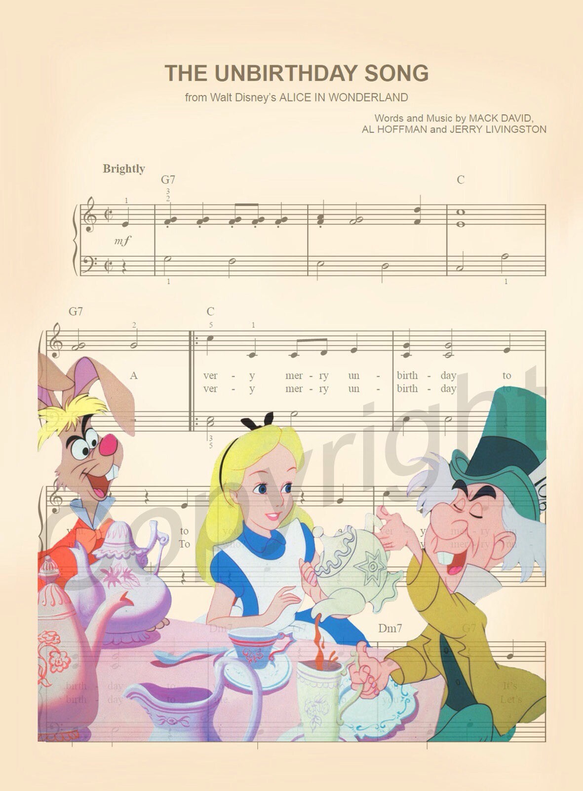 Alice in Wonderland Tea Sheet Music Art Print