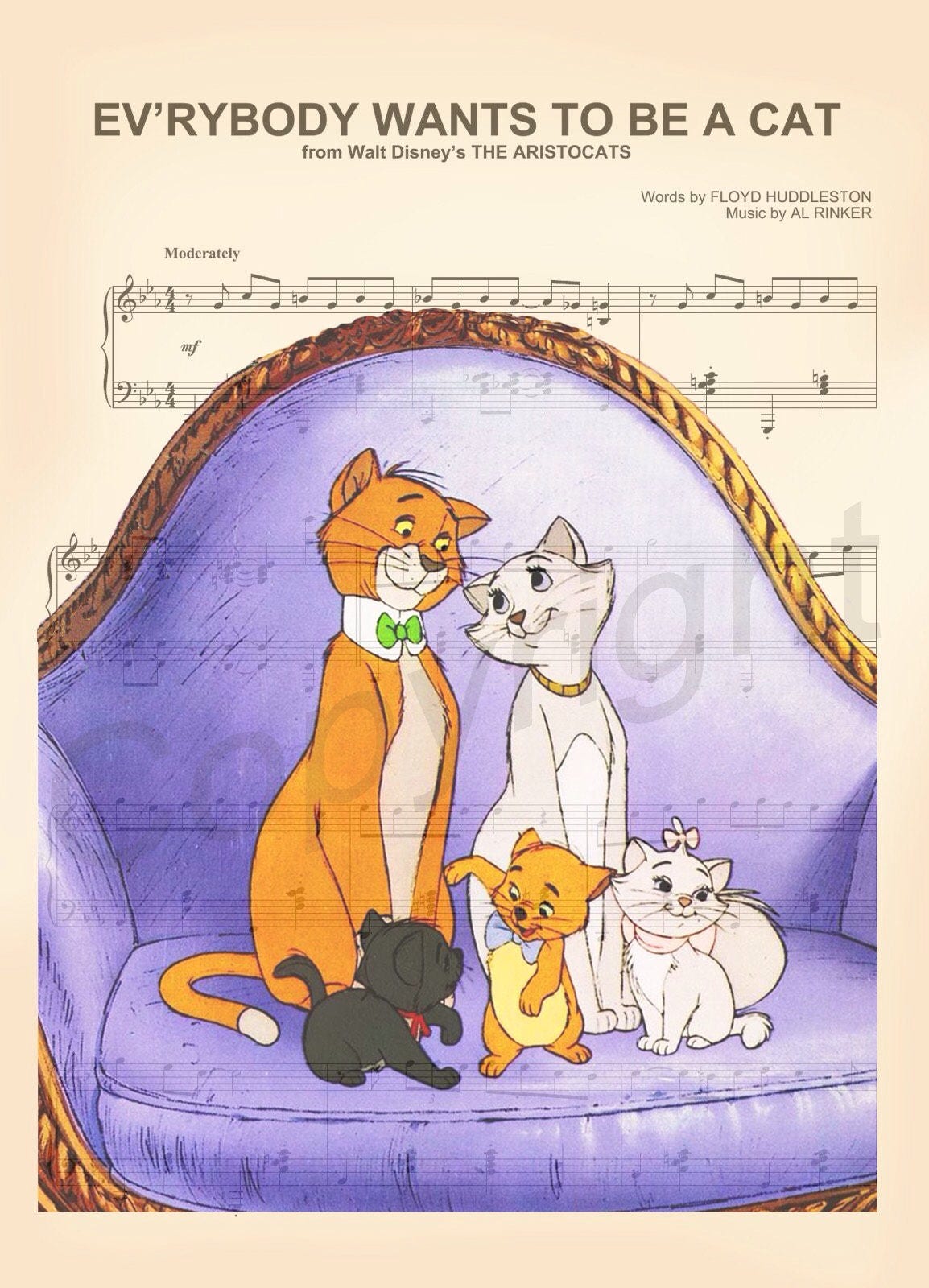 Aristocats Sheet Music Wall Art — Disney Gift for Music Lovers