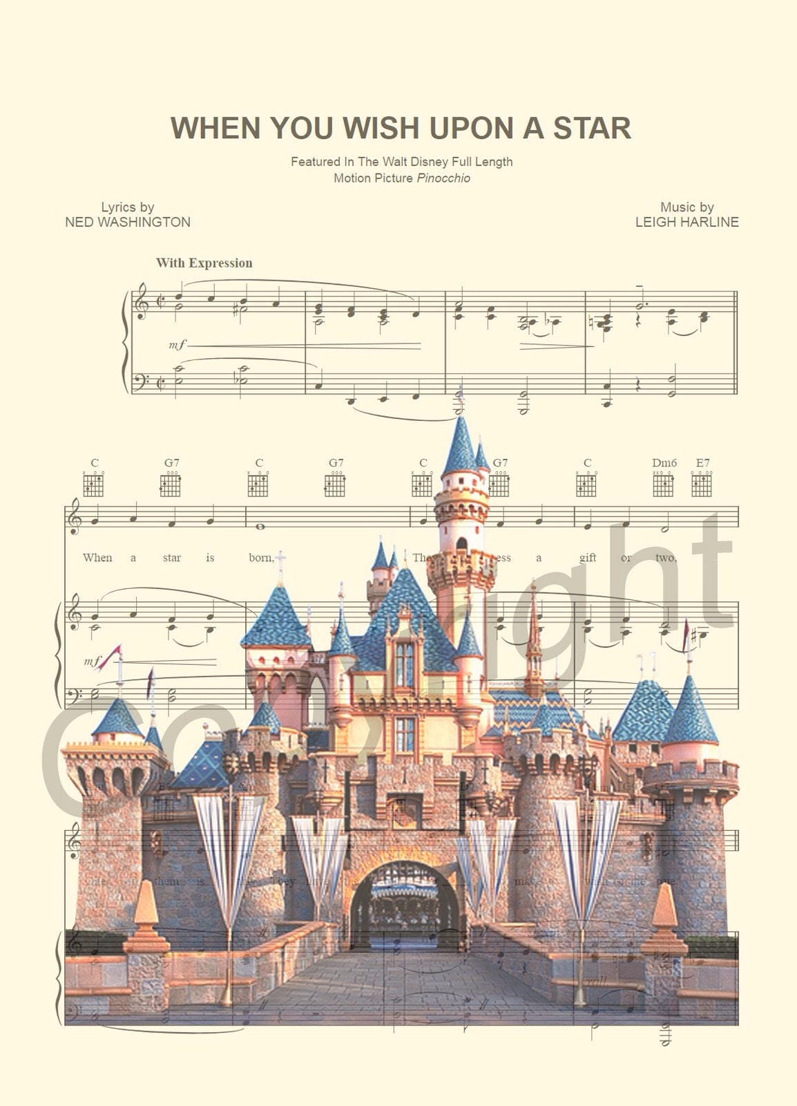 Disneyland Sleeping Beauty Castle Sheet Music Art Print