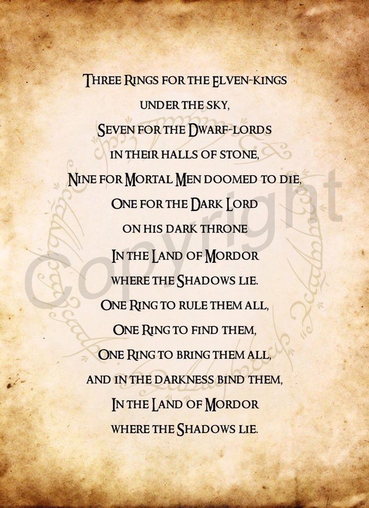 Lord of the Rings One Ring To Rule Them All Verse Art Print