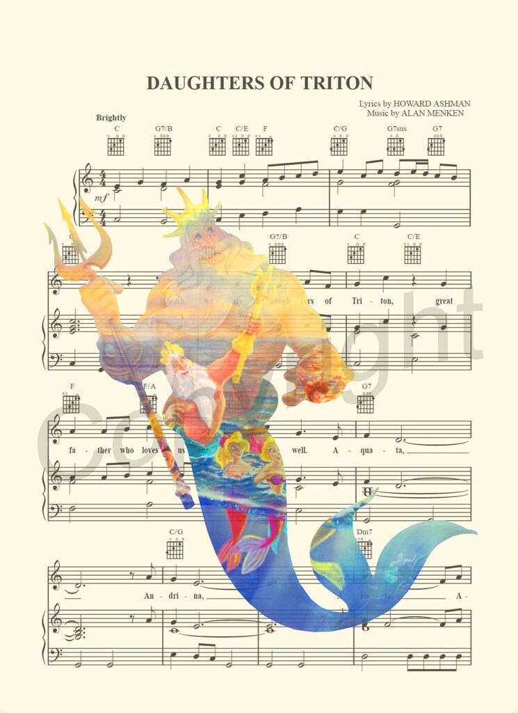 Little Mermaid King Triton Sheet Music Art Print