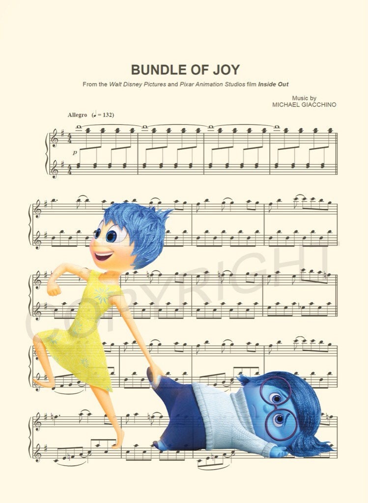 Inside Out Joy and Sadness Bundle of Joy Sheet Music Art Print