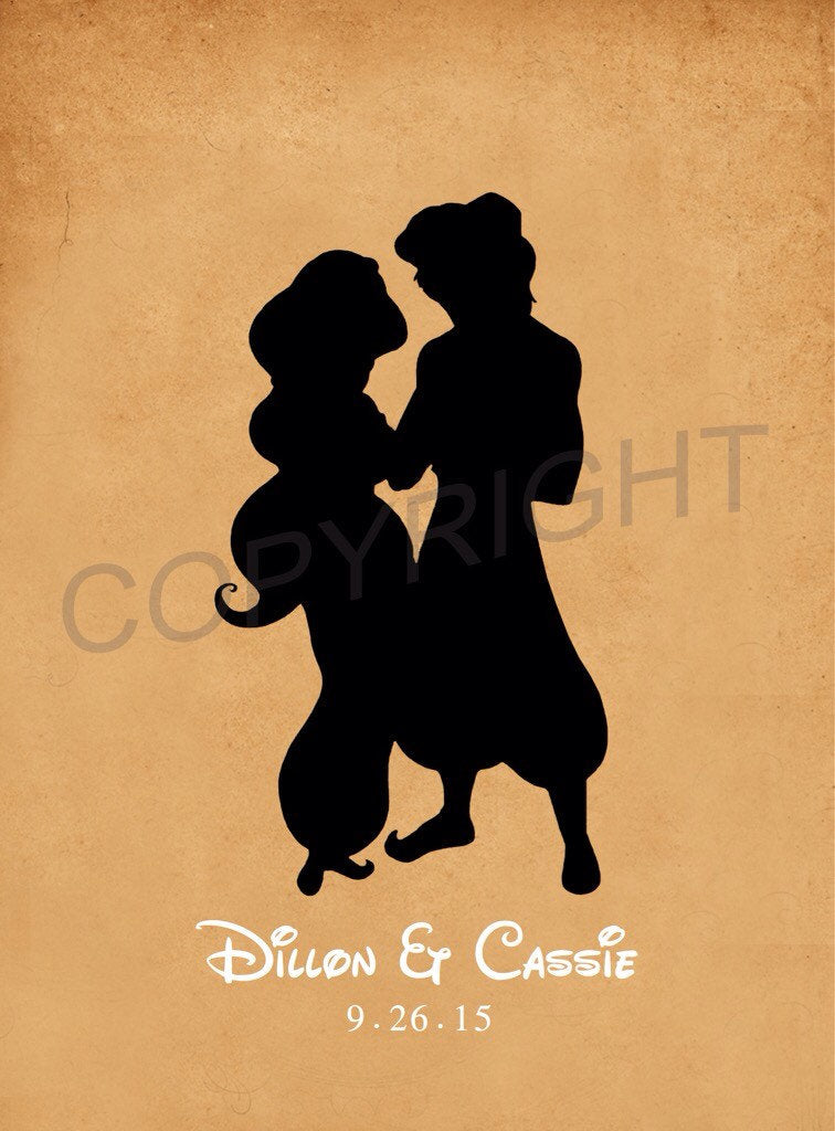 Aladdin and Jasmine Personalized Name & Date Print — Disney Anniversary Wedding Gift