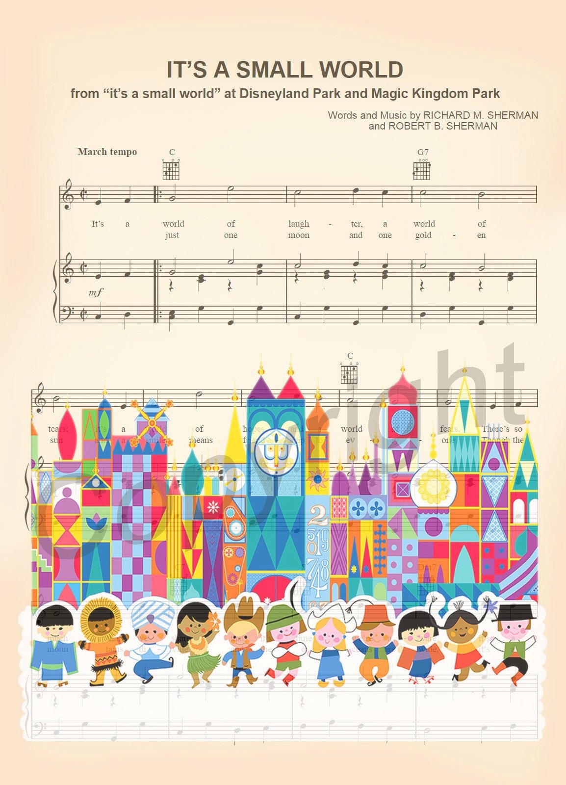 It's A Small World Boys and Girls Sheet Music Wall Art — Disney Gift for Music Lovers