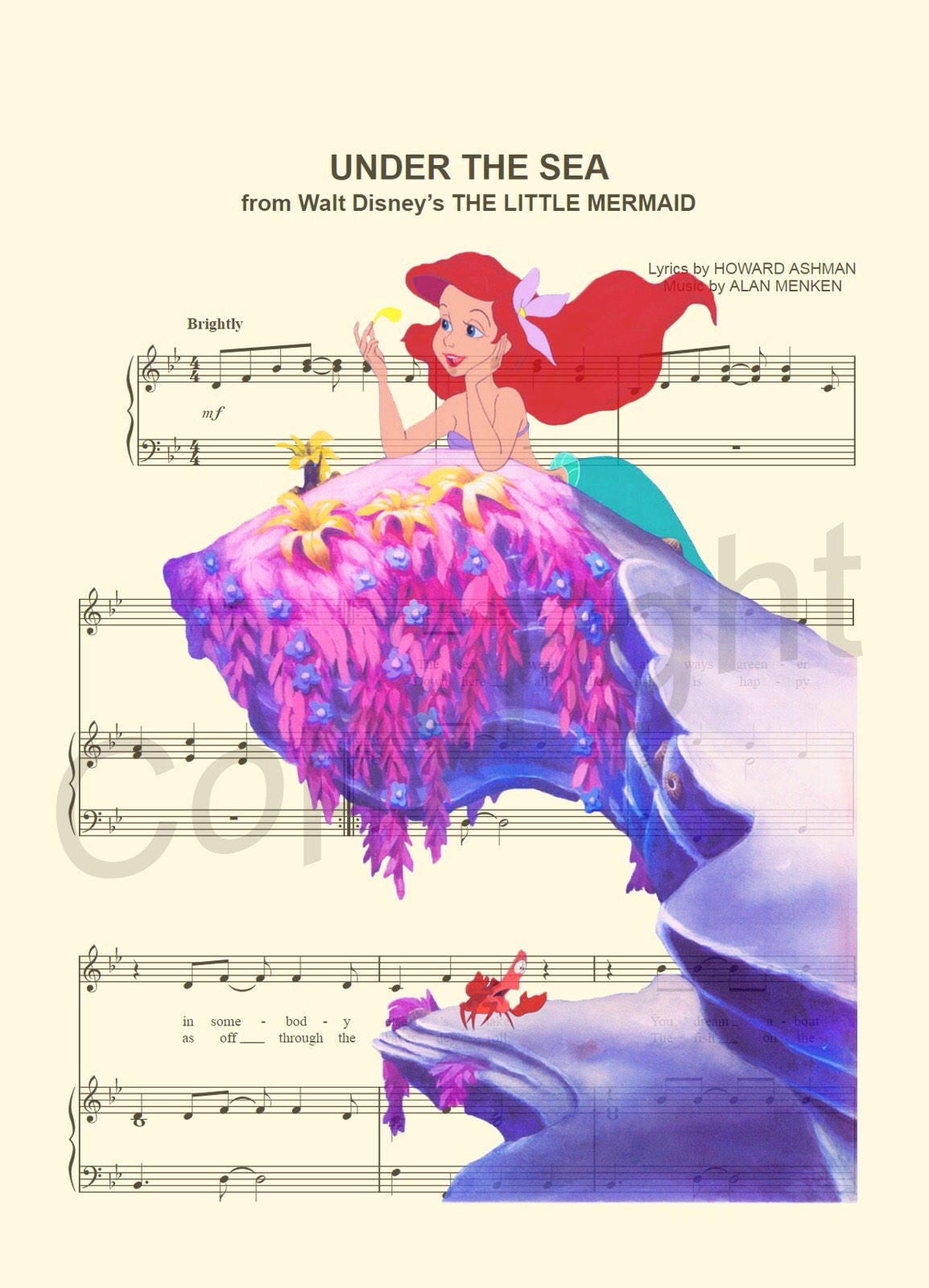 Little Mermaid Ariel Under the Sea Sheet Music Art Print
