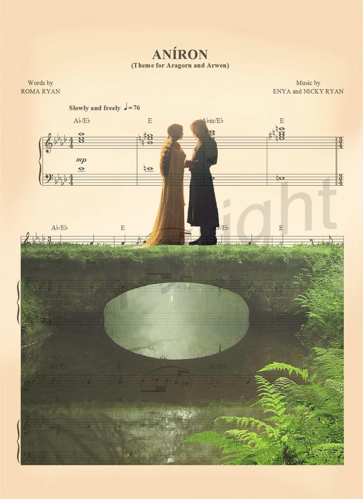 Lord of the Rings Arwen and Aragorn Sheet Music Art Print