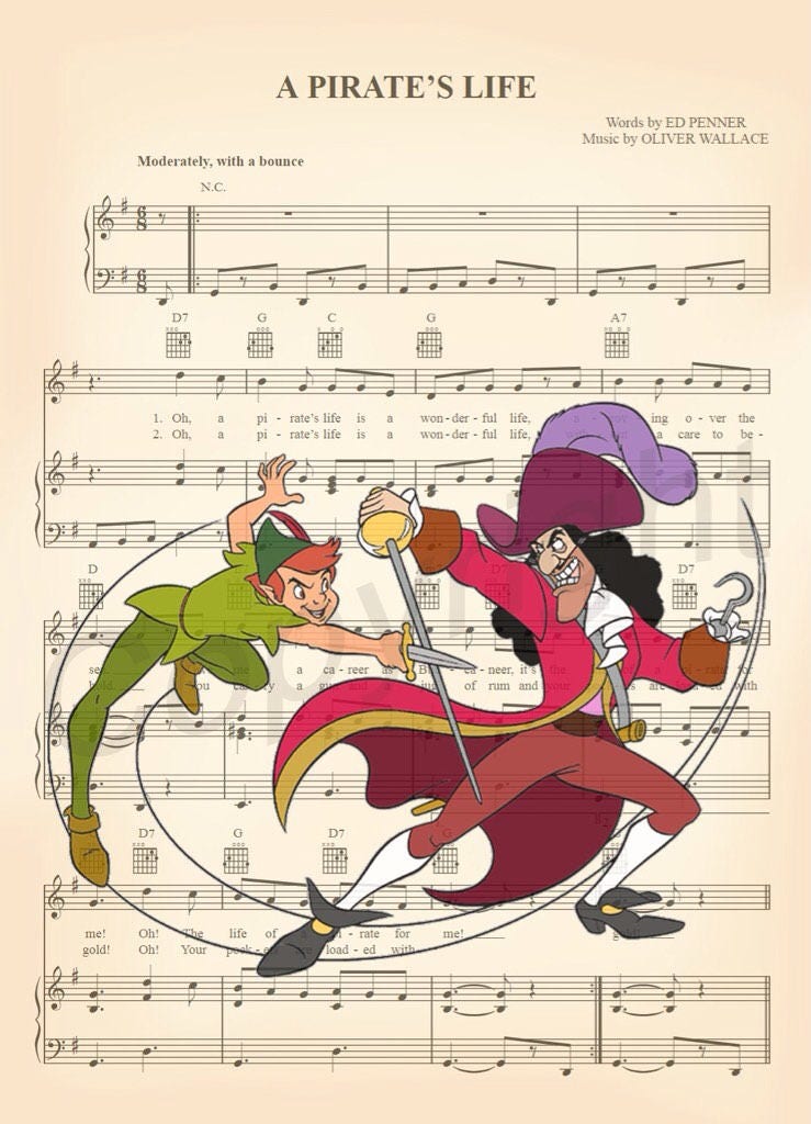 Peter Pan Fighting Captain Hook Sheet Music Art Print