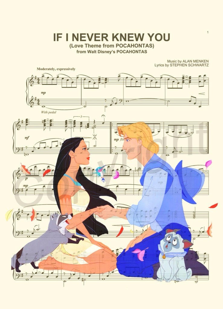Pocahontas and John Smith Sheet Music Art Print