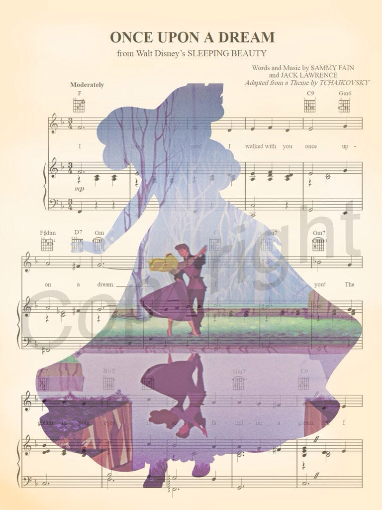 Sleeping Beauty Aurora Once Upon A Dream Sheet Music Wall Art — Disney Gift for Music Lovers