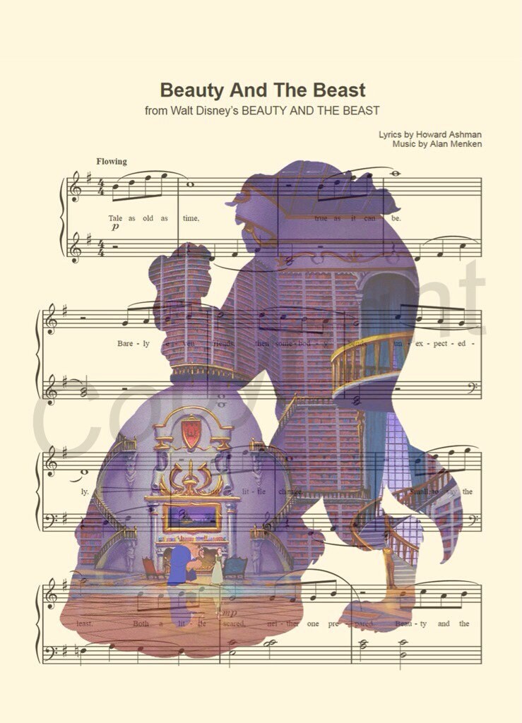Beauty and the Beast Library Tale As Old As Time Disney Sheet Music Wall Art — Disney Gift for Music Lovers