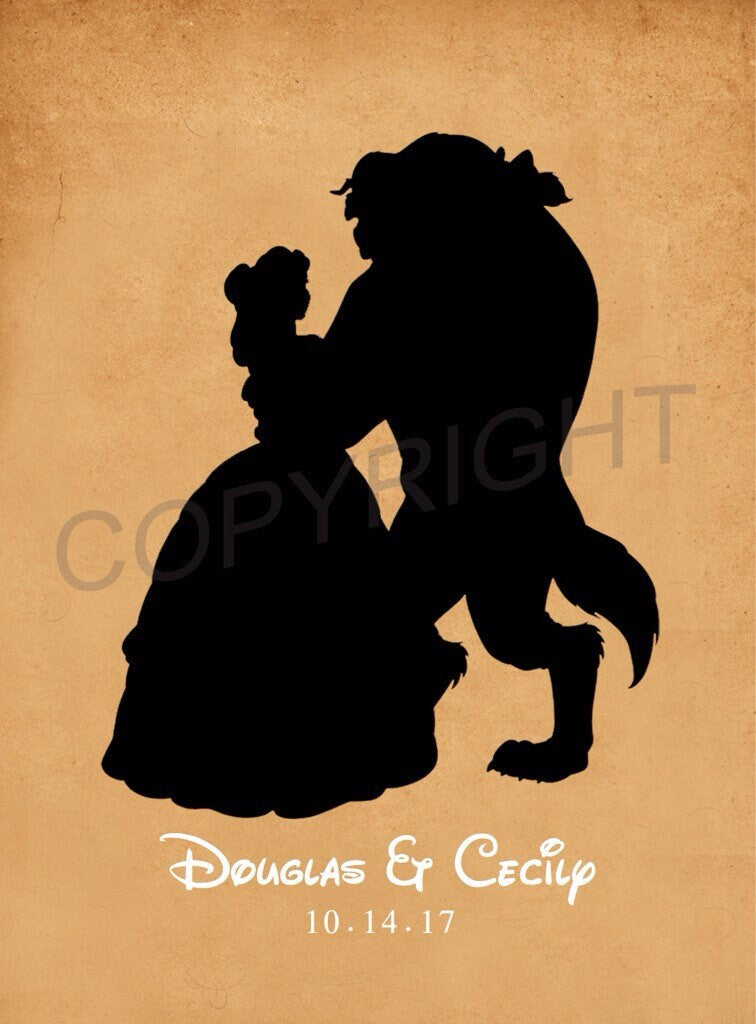 Beauty and the Beast Silhouette Custom Name and Date Art Print