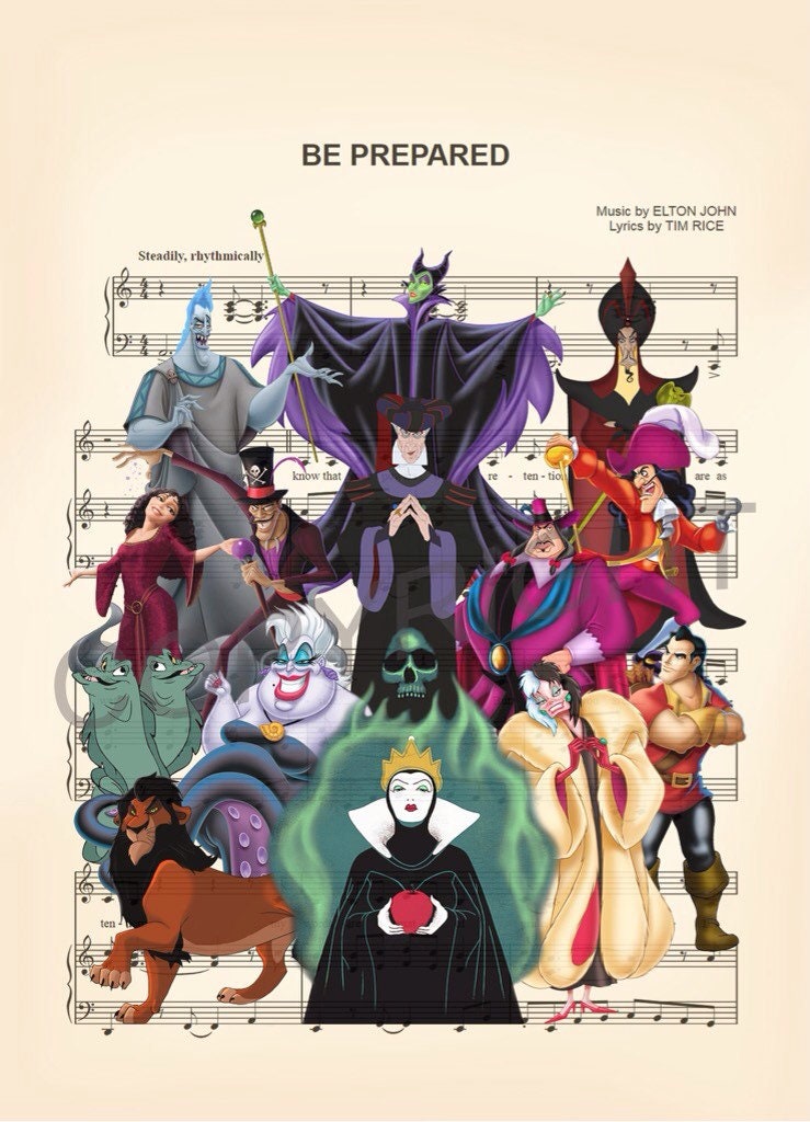 Disney Villains Be Prepared Sheet Music Art Print